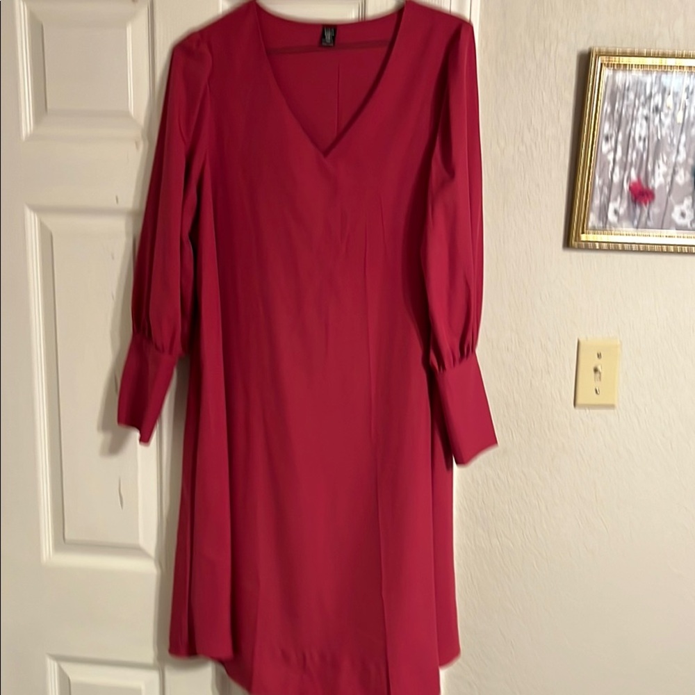 SHEIN Red Long Sleeve V-Neck Dress